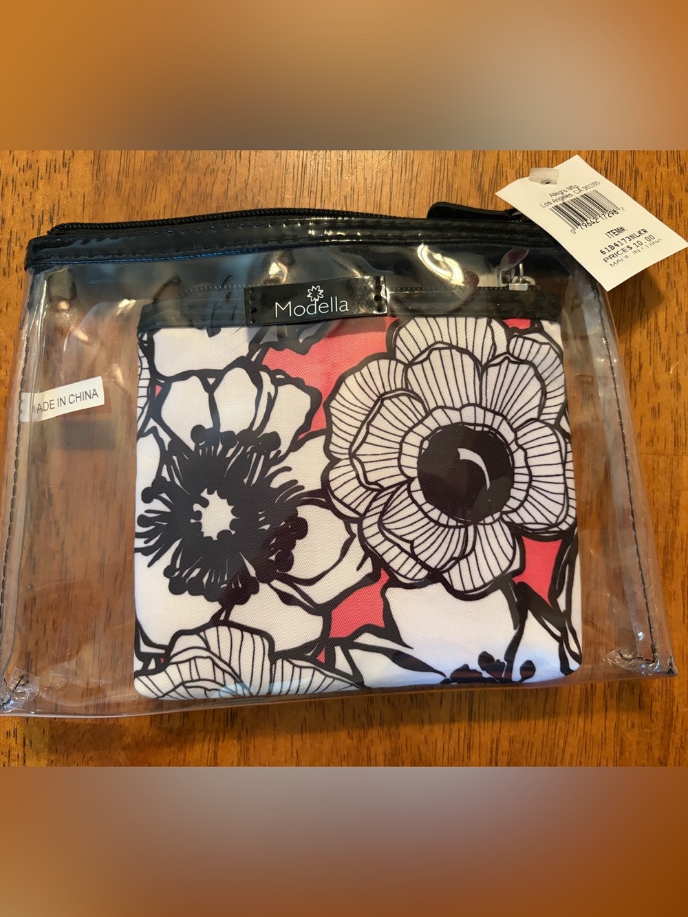 Modella  Clear Makeup Pouch with additional floral inner pouch NEW